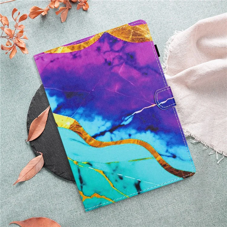 Para iPad Mini / mini 2 / mini 3 / mini 4 / mini (2019) Capa de couro PU com padrão de mármore Folio Tablet Cover - Roxo + Azul Mármore