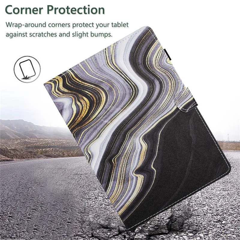 For Amazon Fire HD 10 Plus (2021) Smart Case PU Leather Pattern Dropproof Cover - Black+Gold Marble