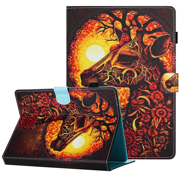 Universal 10-inch Tablet Case Pattern Printed Protective Folio Leather Stand Cover - Flower Deer