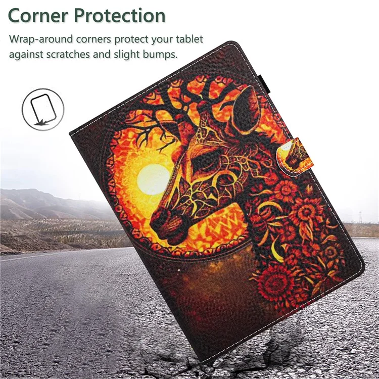 Universal 10-inch Tablet Case Pattern Printed Protective Folio Leather Stand Cover - Flower Deer