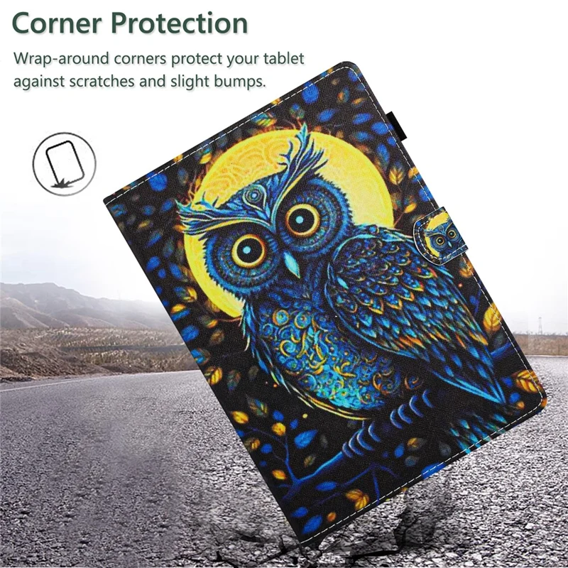 Universal 10-inch Tablet Case Pattern Printed Protective Folio Leather Stand Cover - Moonlight Owl