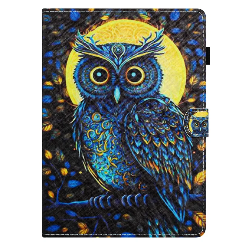 Universal 10-inch Tablet Case Pattern Printed Protective Folio Leather Stand Cover - Moonlight Owl