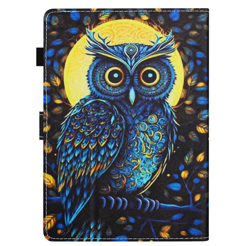 Universal 10-inch Tablet Case Pattern Printed Protective Folio Leather Stand Cover - Moonlight Owl