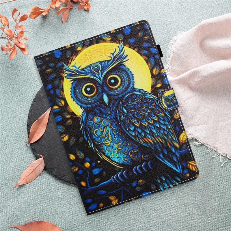 Universal 10-inch Tablet Case Pattern Printed Protective Folio Leather Stand Cover - Moonlight Owl
