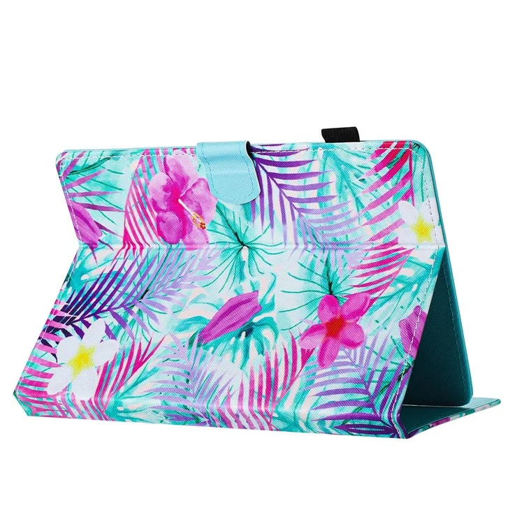 Universal 8-inch Tablet Case PU Leather Pattern Viewing Stand Cover - Leaves and Flowers