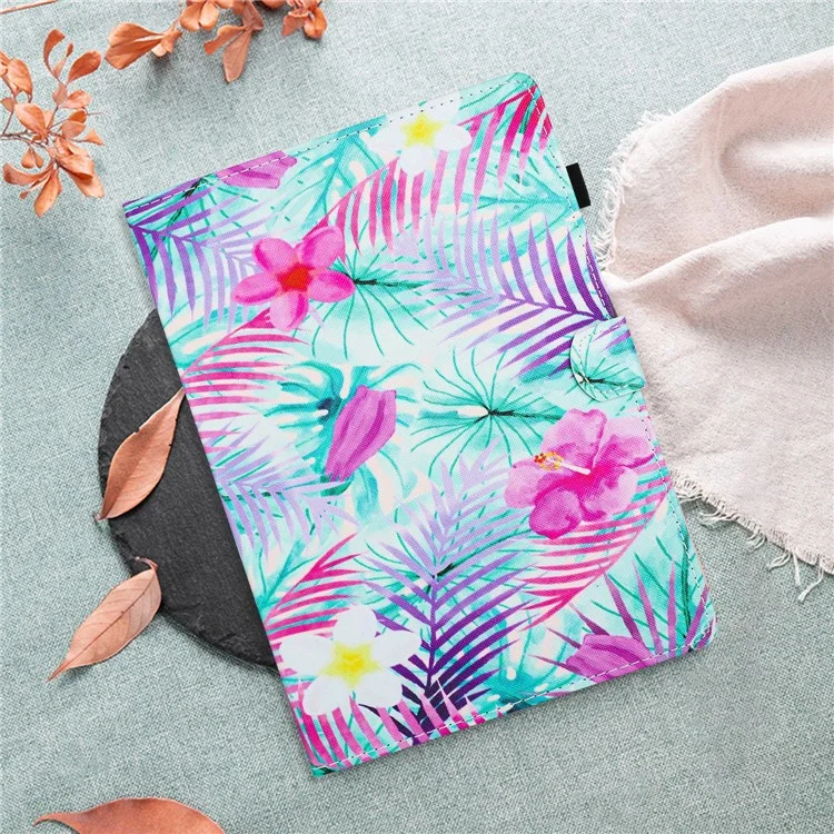 Universal 8-inch Tablet Case PU Leather Pattern Viewing Stand Cover - Leaves and Flowers
