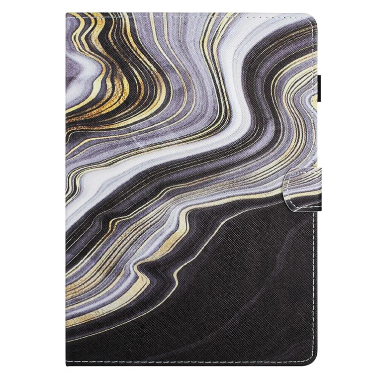For Amazon Fire 7 (2022) Leather Smart Case Pattern Tablet Cover with Card Holder - Black+Gold Marble