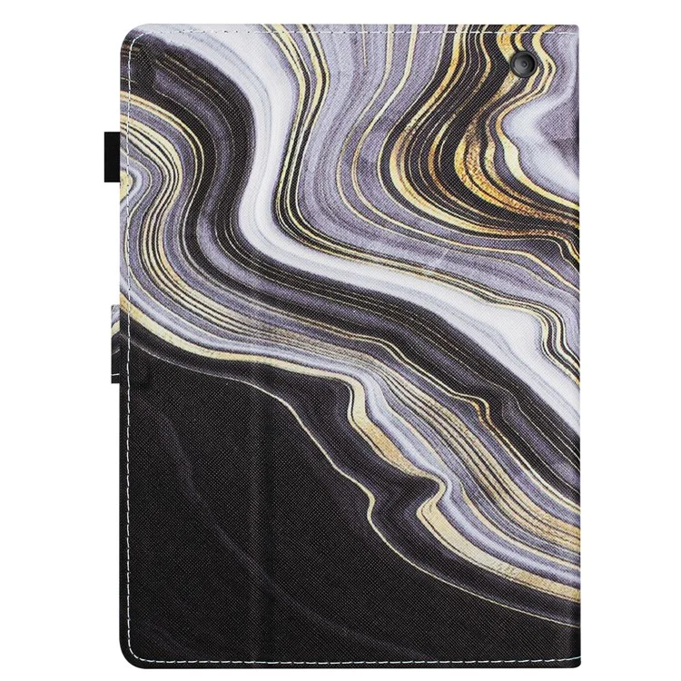 For Amazon Fire 7 (2022) Leather Smart Case Pattern Tablet Cover with Card Holder - Black+Gold Marble