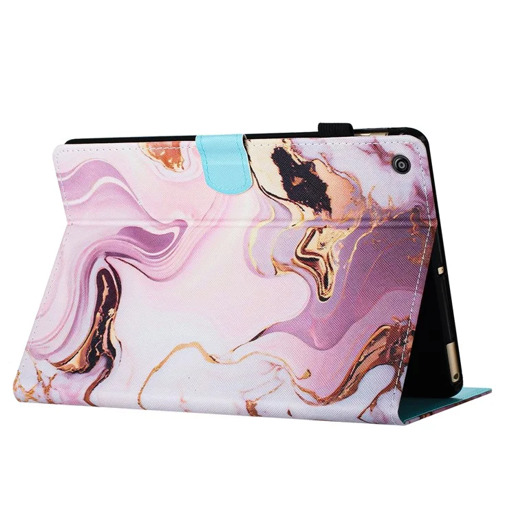 For Amazon Fire HD 10 (2015) / (2017) / (2019) Tablet Case Stand PU Leather Pattern Cover - Gold+Pink Marble