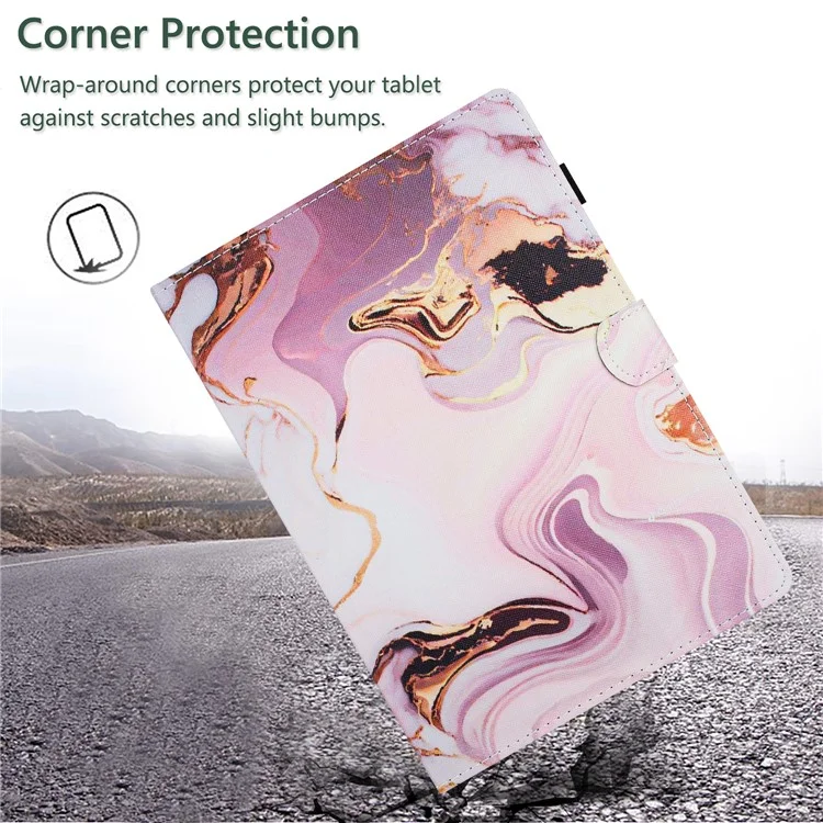 For Amazon Fire HD 10 (2015) / (2017) / (2019) Tablet Case Stand PU Leather Pattern Cover - Gold+Pink Marble