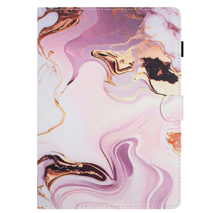 For Amazon Fire HD 10 (2015) / (2017) / (2019) Tablet Case Stand PU Leather Pattern Cover - Gold+Pink Marble