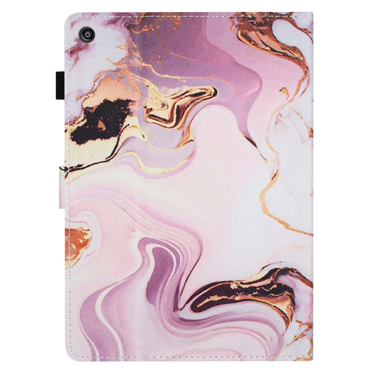 For Amazon Fire HD 10 (2015) / (2017) / (2019) Tablet Case Stand PU Leather Pattern Cover - Gold+Pink Marble