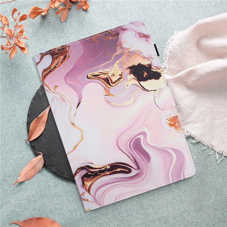 For Amazon Fire HD 10 (2015) / (2017) / (2019) Tablet Case Stand PU Leather Pattern Cover - Gold+Pink Marble