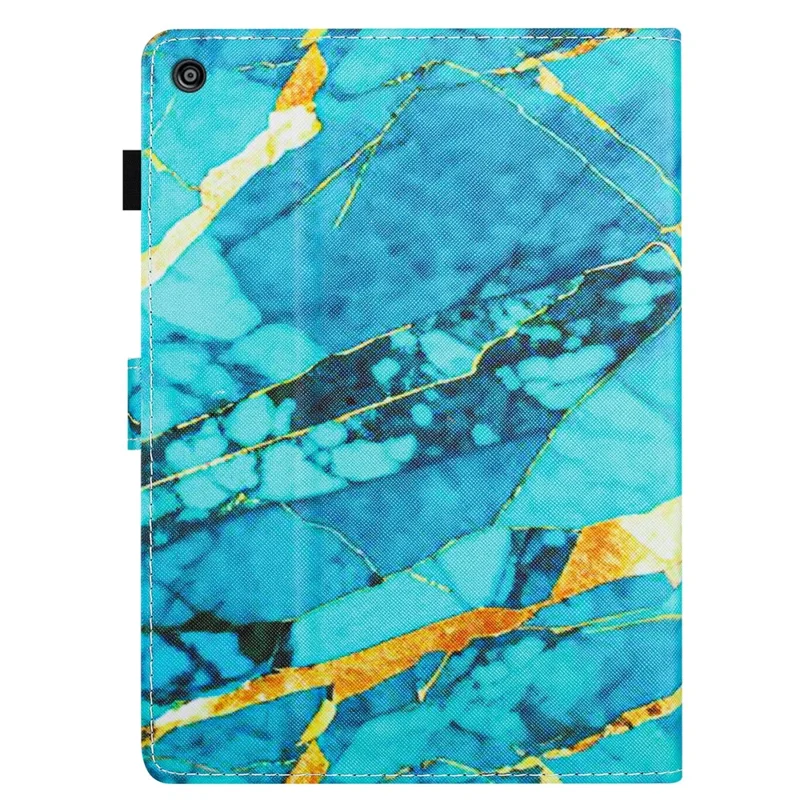 For Amazon Fire HD 10 (2015) / (2017) / (2019) Tablet Case Stand PU Leather Pattern Cover - Gold+Blue Marble