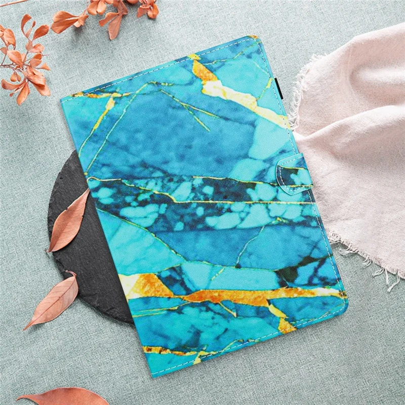 For Amazon Fire HD 10 (2015) / (2017) / (2019) Tablet Case Stand PU Leather Pattern Cover - Gold+Blue Marble