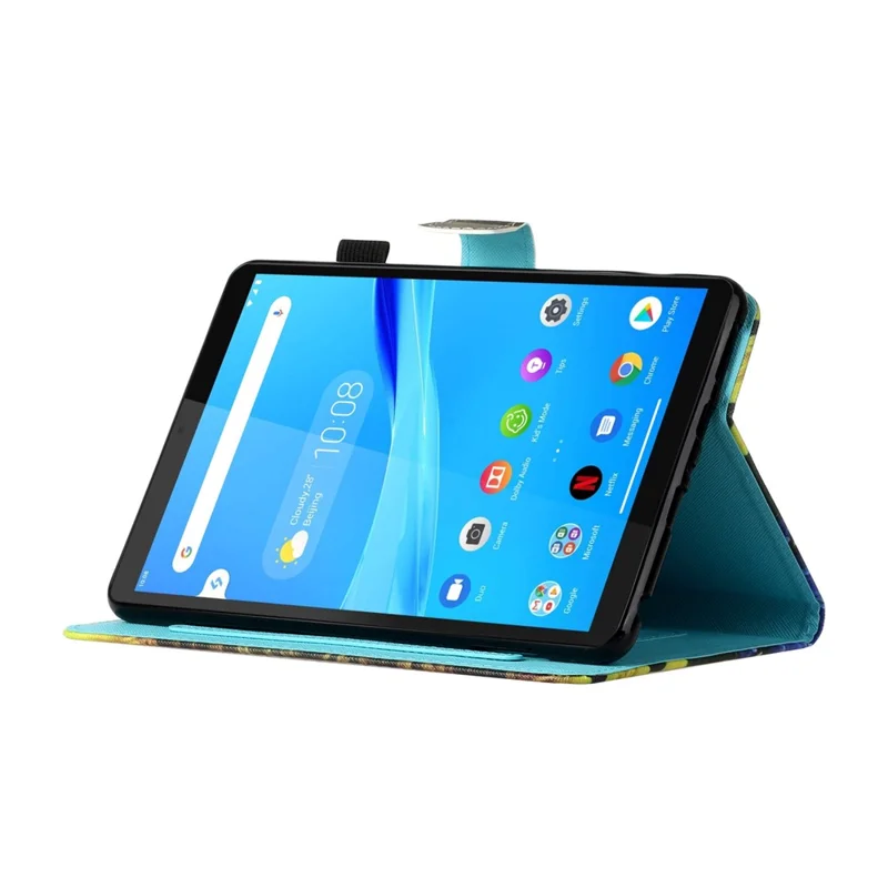 Para Capa Samsung Galaxy Tab A9 Case PU Leather Pattern Stand Folio Cover com Porta-Cartões - Coruja Azul