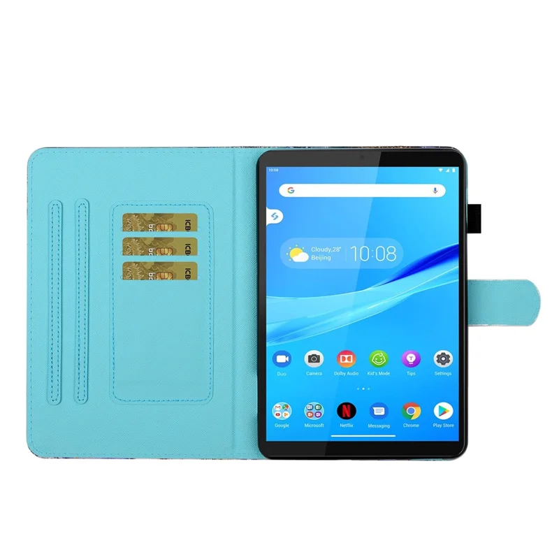 Para Capa Samsung Galaxy Tab A9 Case PU Leather Pattern Stand Folio Cover com Porta-Cartões - Coruja Azul