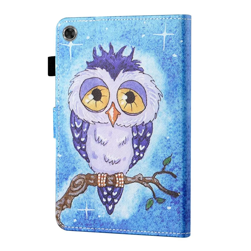 Para Capa Samsung Galaxy Tab A9 Case PU Leather Pattern Stand Folio Cover com Porta-Cartões - Coruja Azul