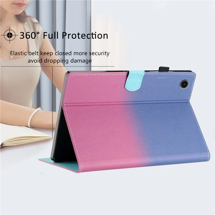 For Samsung Galaxy Tab A9+ Case Stitching Gradient PU Leather Tablet Cover - Blue / Rose