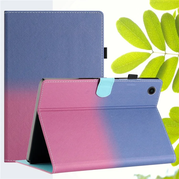 For Samsung Galaxy Tab A9+ Case Stitching Gradient PU Leather Tablet Cover - Blue / Rose