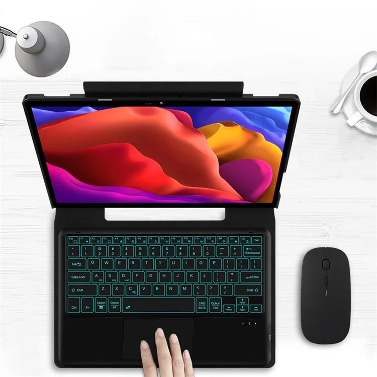 For Lenovo Yoga Pad Pro Backlight Touchpad Bluetooth-compatible Keyboard with Pen Slot Leather Tablet Case