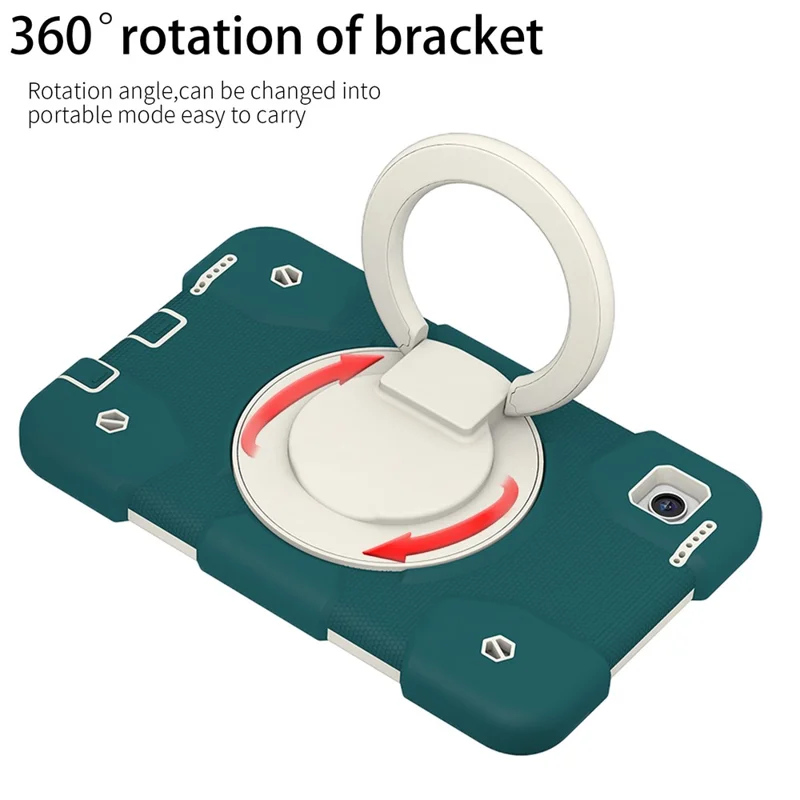 For Samsung Galaxy Tab A9 Case PC+Silicone Ring Kickstand Tablet Cover with Shoulder Strap - Blackish Green