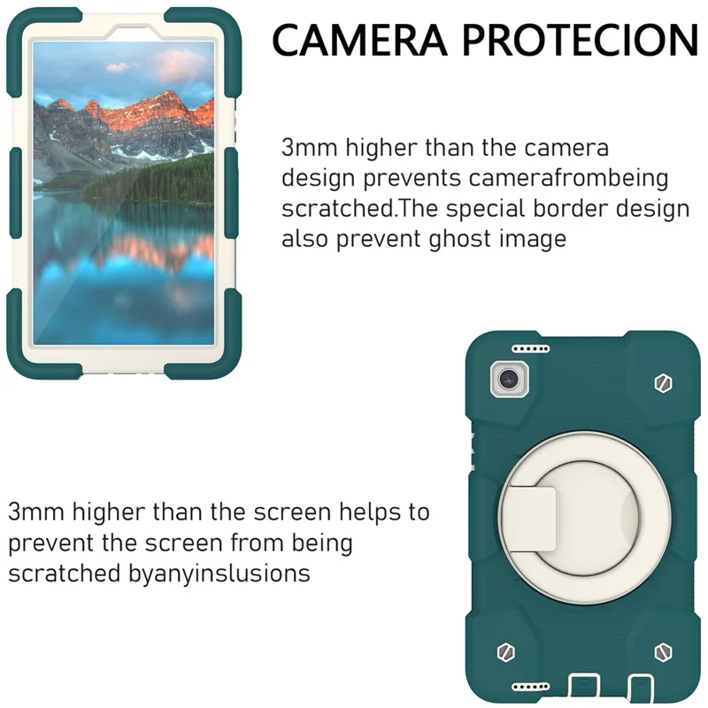 For Samsung Galaxy Tab A9 Case PC+Silicone Ring Kickstand Tablet Cover with Shoulder Strap - Blackish Green