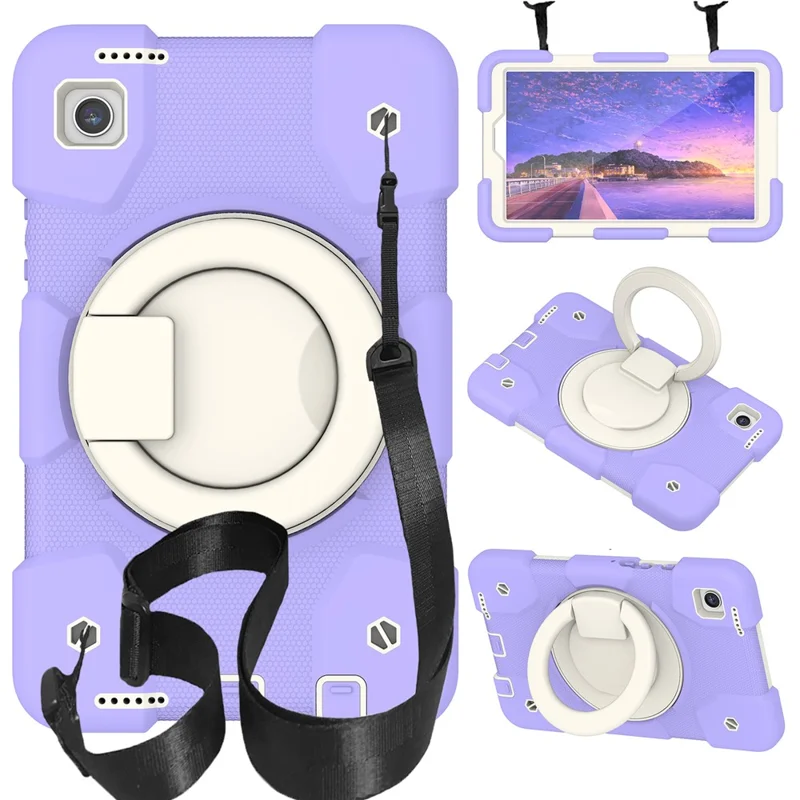 Para Samsung Galaxy Tab A9 Case PC+Silicone Ring Kickstand Taple Tampa Com Alça de Ombro - Taro Roxo