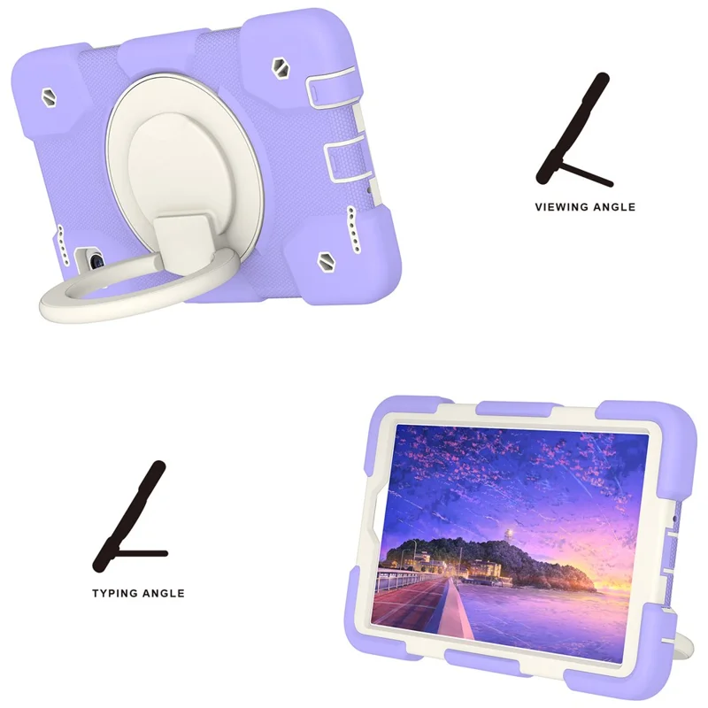 Para Samsung Galaxy Tab A9 Case PC+Silicone Ring Kickstand Taple Tampa Com Alça de Ombro - Taro Roxo
