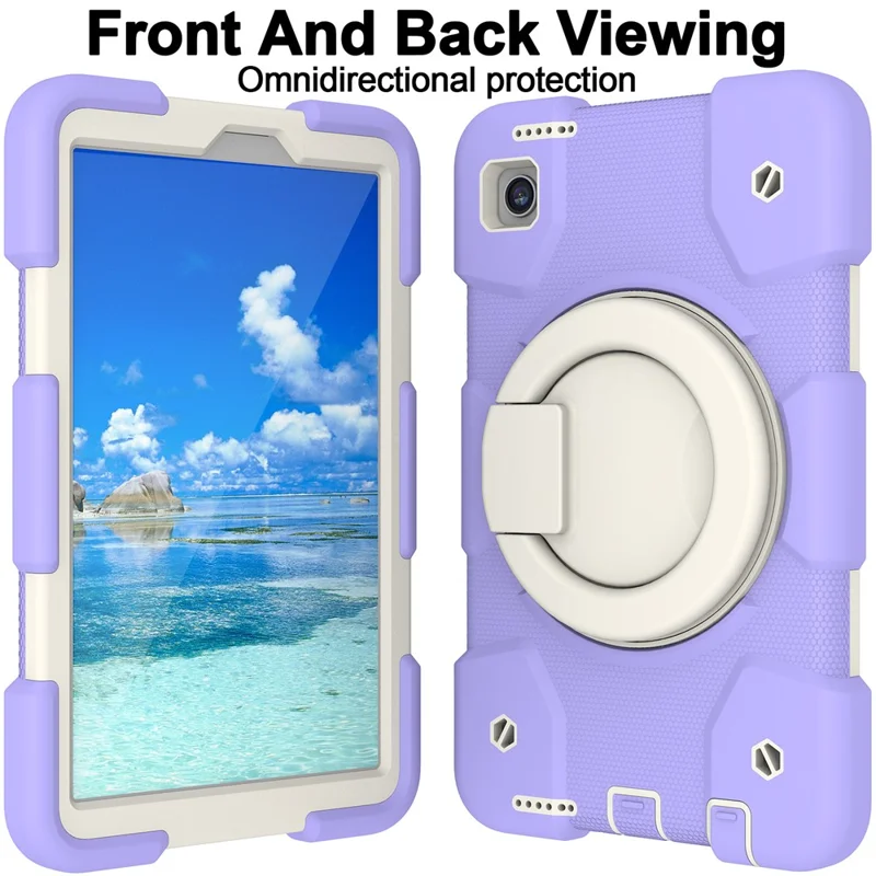 Para Samsung Galaxy Tab A9 Case PC+Silicone Ring Kickstand Taple Tampa Com Alça de Ombro - Taro Roxo