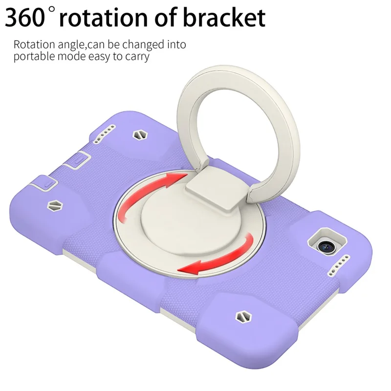 Para Samsung Galaxy Tab A9 Case PC+Silicone Ring Kickstand Taple Tampa Com Alça de Ombro - Taro Roxo