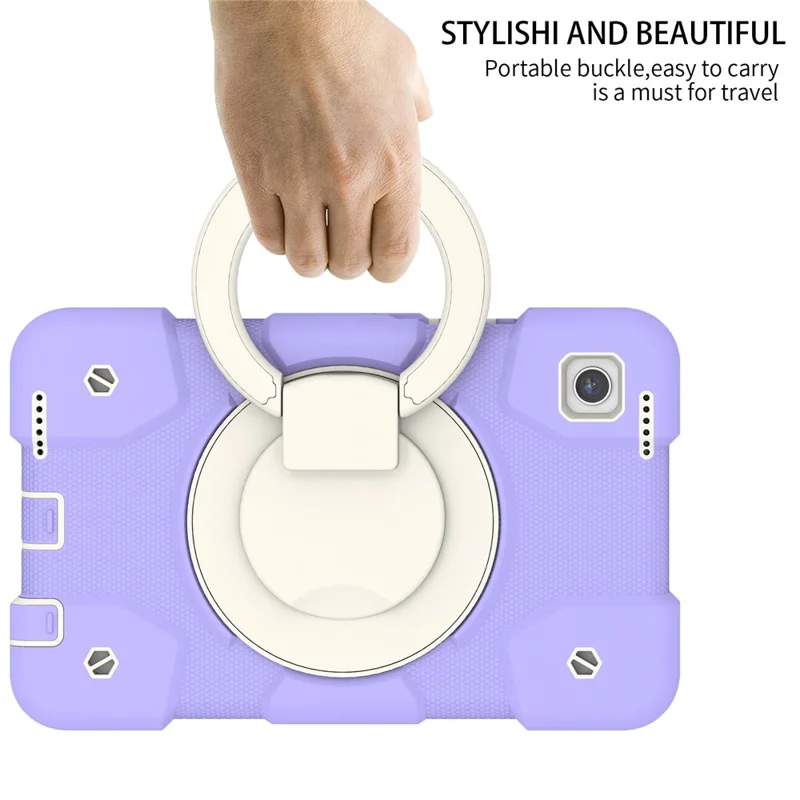 Para Samsung Galaxy Tab A9 Case PC+Silicone Ring Kickstand Taple Tampa Com Alça de Ombro - Taro Roxo