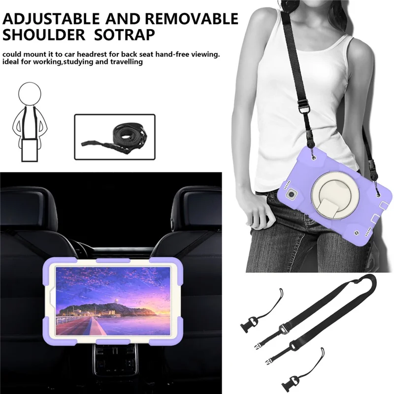 Para Samsung Galaxy Tab A9 Case PC+Silicone Ring Kickstand Taple Tampa Com Alça de Ombro - Taro Roxo
