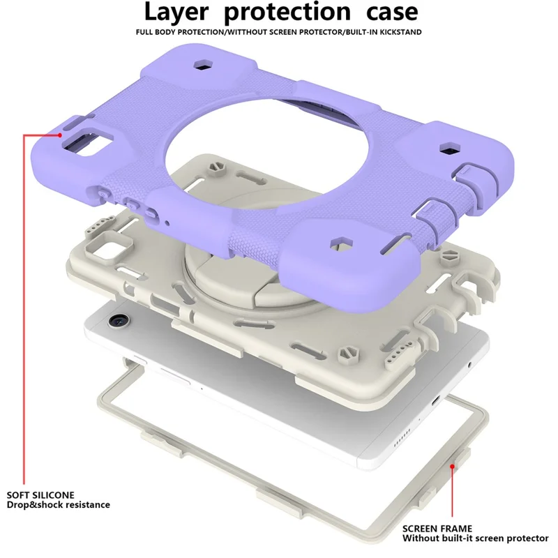 Para Samsung Galaxy Tab A9 Case PC+Silicone Ring Kickstand Taple Tampa Com Alça de Ombro - Taro Roxo
