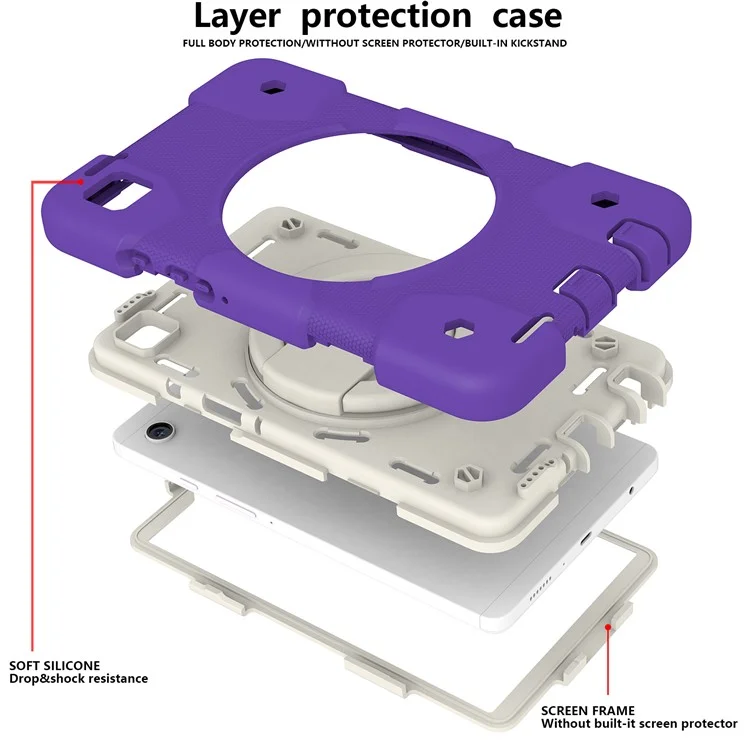 Für Samsung Galaxy Tab A9 Case Pc+silikonring -kickstand -tablet -abdeckung Mit Schultergurt - Dunkelviolett