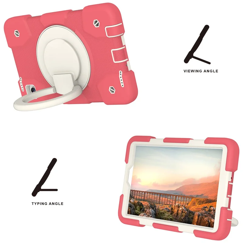 For Samsung Galaxy Tab A9 Case PC+Silicone Ring Kickstand Tablet Cover with Shoulder Strap - Begonia Red