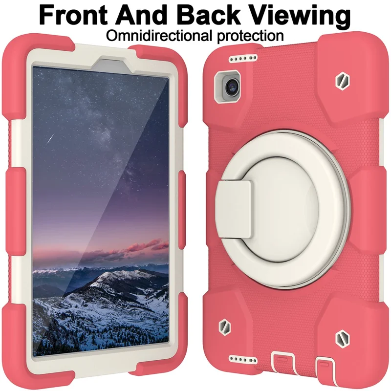For Samsung Galaxy Tab A9 Case PC+Silicone Ring Kickstand Tablet Cover with Shoulder Strap - Begonia Red