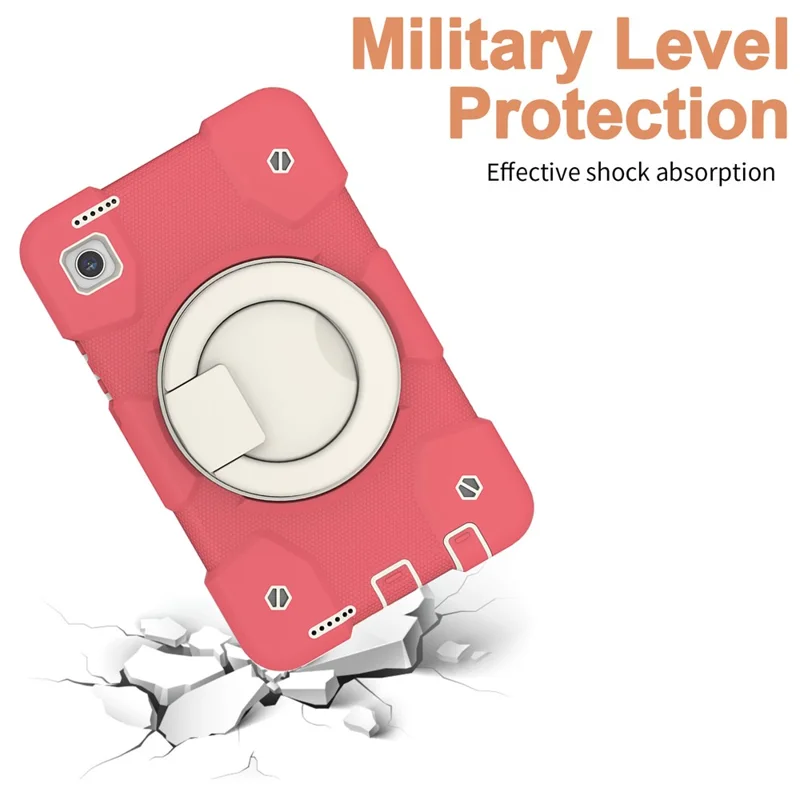 For Samsung Galaxy Tab A9 Case PC+Silicone Ring Kickstand Tablet Cover with Shoulder Strap - Begonia Red