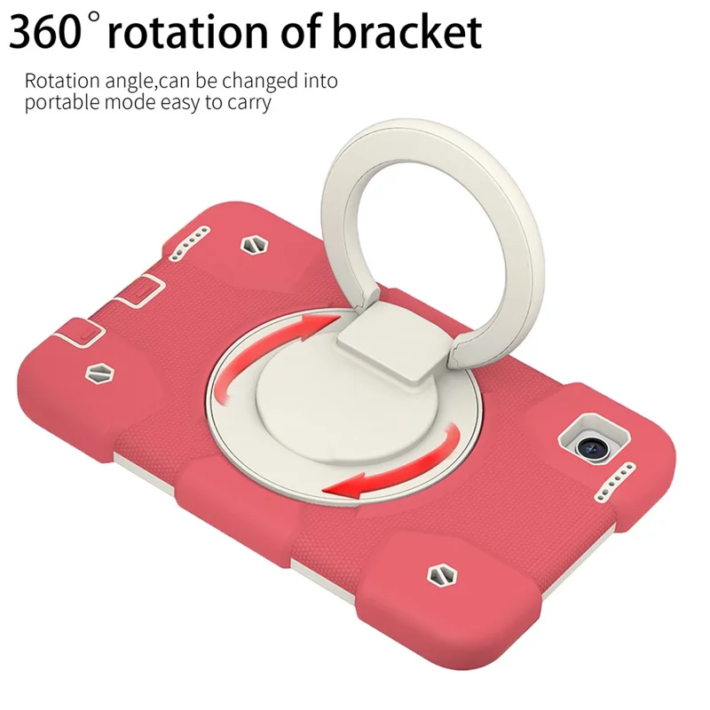 For Samsung Galaxy Tab A9 Case PC+Silicone Ring Kickstand Tablet Cover with Shoulder Strap - Begonia Red