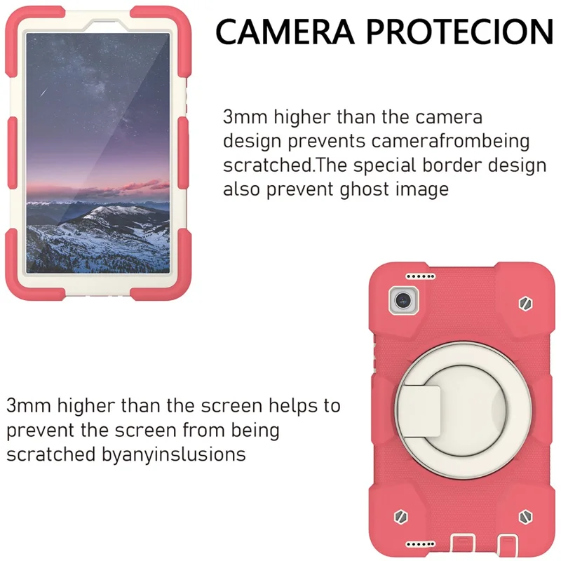 For Samsung Galaxy Tab A9 Case PC+Silicone Ring Kickstand Tablet Cover with Shoulder Strap - Begonia Red