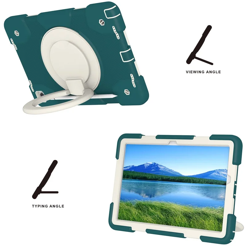 For Samsung Galaxy Tab A9+ Case Scratch-proof PC+Silicone Tablet Cover with Ring Kickstand - Blackish Green