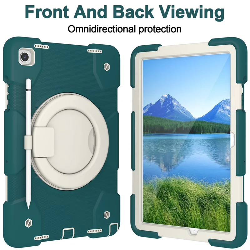 For Samsung Galaxy Tab A9+ Case Scratch-proof PC+Silicone Tablet Cover with Ring Kickstand - Blackish Green