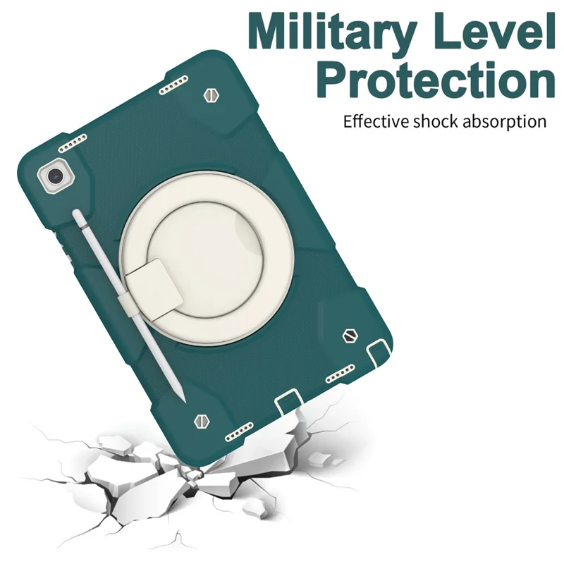 For Samsung Galaxy Tab A9+ Case Scratch-proof PC+Silicone Tablet Cover with Ring Kickstand - Blackish Green