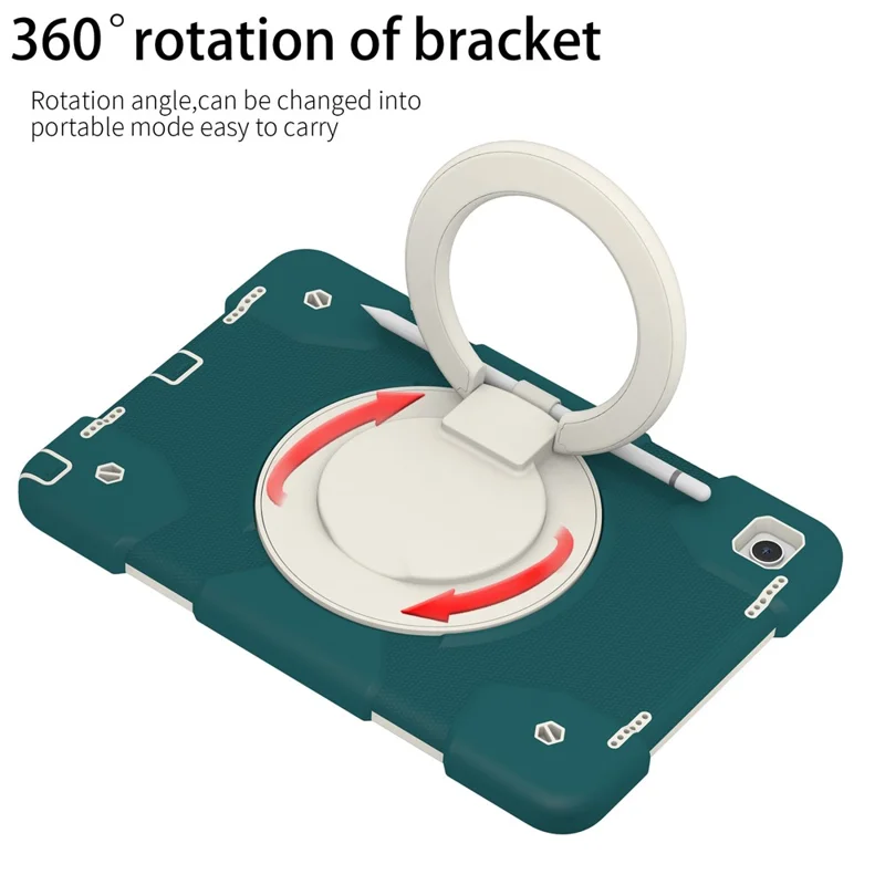 For Samsung Galaxy Tab A9+ Case Scratch-proof PC+Silicone Tablet Cover with Ring Kickstand - Blackish Green