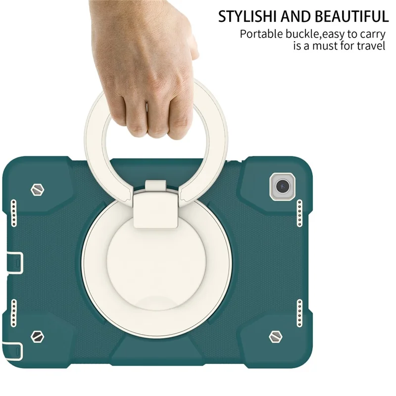 For Samsung Galaxy Tab A9+ Case Scratch-proof PC+Silicone Tablet Cover with Ring Kickstand - Blackish Green