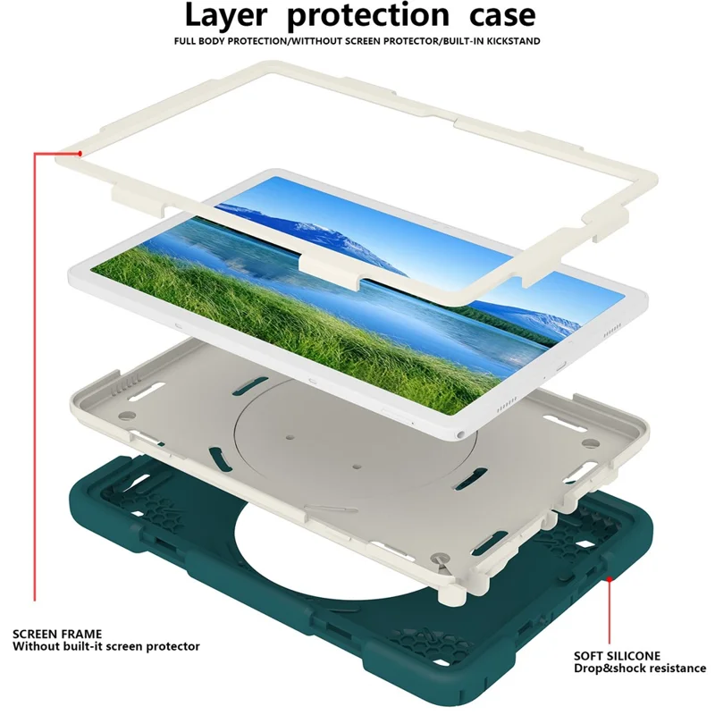 For Samsung Galaxy Tab A9+ Case Scratch-proof PC+Silicone Tablet Cover with Ring Kickstand - Blackish Green