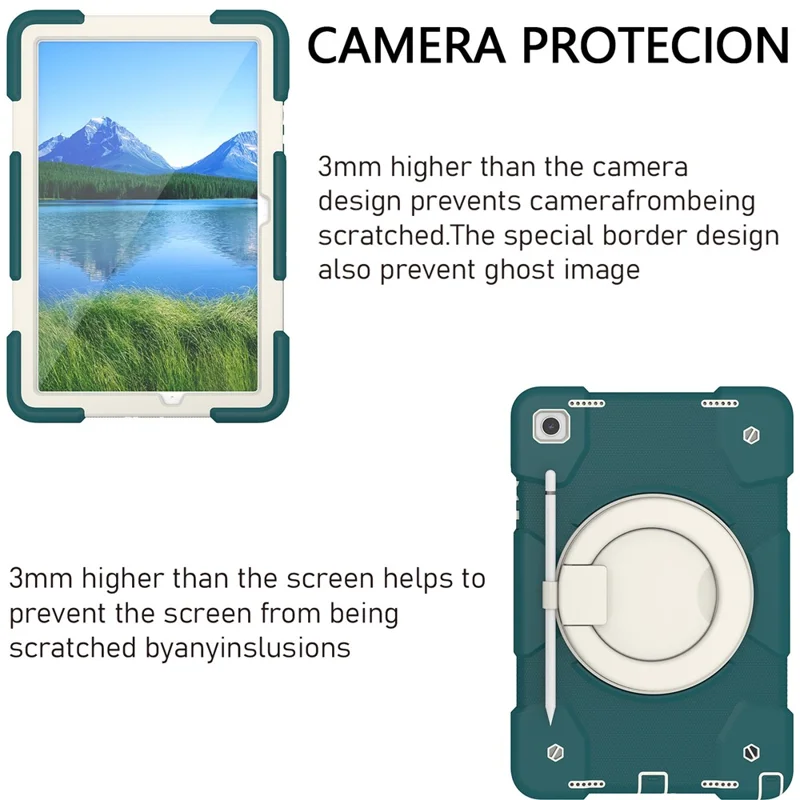 For Samsung Galaxy Tab A9+ Case Scratch-proof PC+Silicone Tablet Cover with Ring Kickstand - Blackish Green