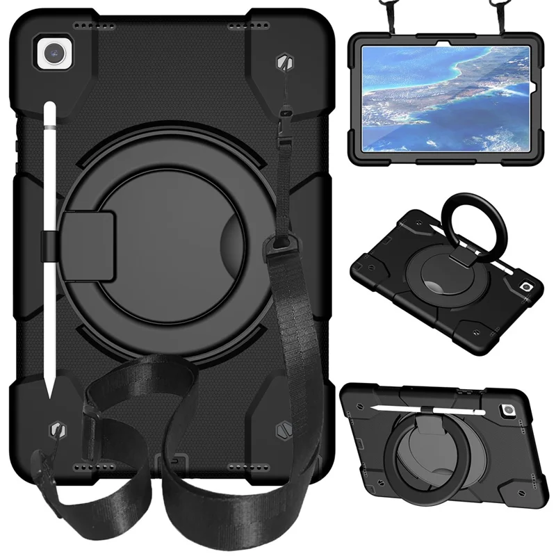 For Samsung Galaxy Tab A9+ Case Scratch-proof PC+Silicone Tablet Cover with Ring Kickstand - Black