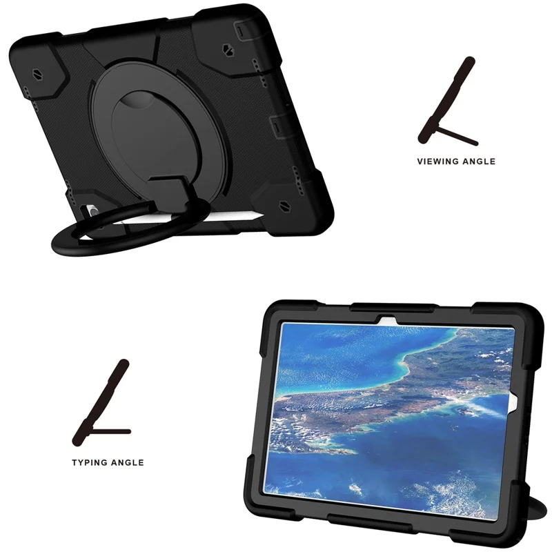 For Samsung Galaxy Tab A9+ Case Scratch-proof PC+Silicone Tablet Cover with Ring Kickstand - Black