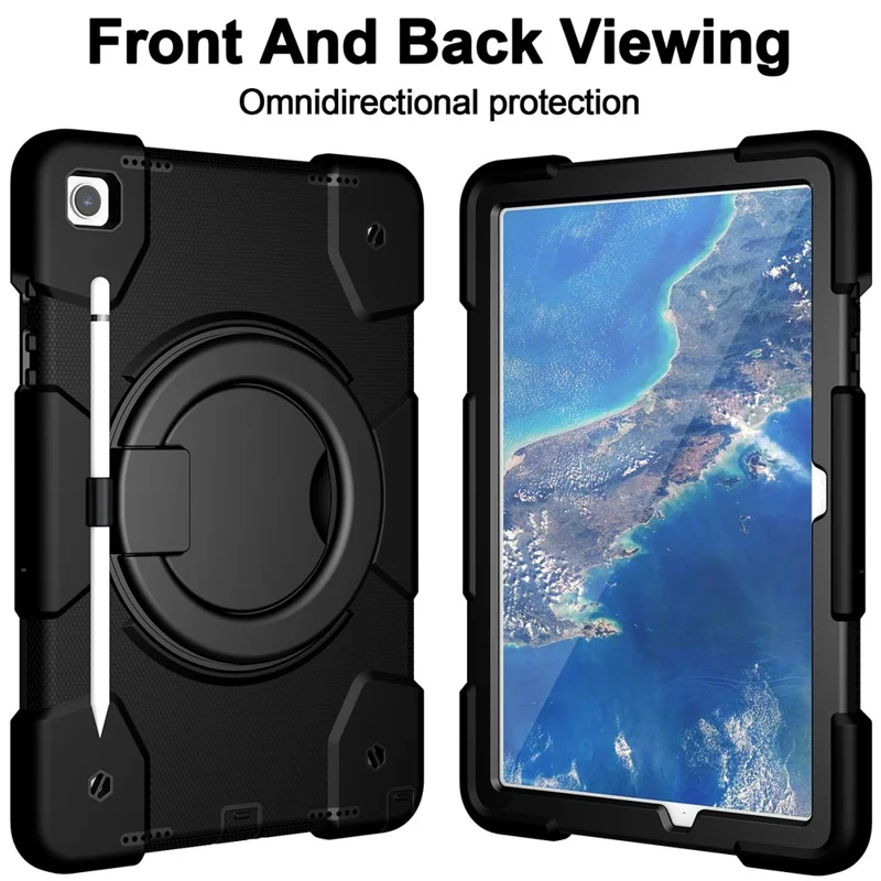 For Samsung Galaxy Tab A9+ Case Scratch-proof PC+Silicone Tablet Cover with Ring Kickstand - Black